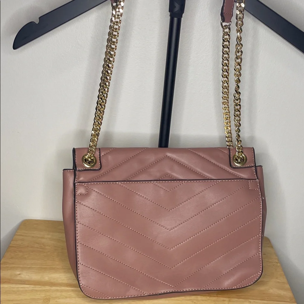 JustFab Blush Quilted Shoulder Bag with Gold Chain